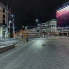 Calle Gran V&iacute;a en la intersecci&oacute;n con la calle Alcal&aacute;, junto al C&iacute;rculo de Bellas Artes.