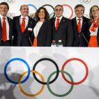 Los miembros de la delegación española, con el ministro de Economía, Luis de Guindos.