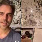 Es la casa de Ernesto Sevilla, pero el cuadro de detr&aacute;s del chanante es obra de su compa&ntilde;ero y amigo Joaqu&iacute;n Reyes. Se nota por el trazo, y tambi&eacute;n porque lo cont&oacute; en El Hormiguero.