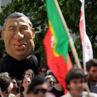 Hecho cabezudo, en una manifestación por los derechos de los trabajadores, el Primero de Mayo