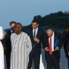 Pedro S&aacute;nchez no disimula su alegr&iacute;a a su llegada para la cena del G-7 en Biarritz junto al resto de l&iacute;deres