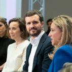 Pablo Casado el 6 de marzo, durante un acto con mujeres en la sede del PP en Madrid.