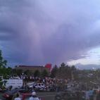 People viewing this image claim to see an angel above the scene of the Aurora, CO movie theater shooting. Credit: Crystal Fuller