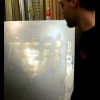 Thomas Haley said in February 2006 that he saw the face of Jesus in this piece of sheet metal from Hardy's Hardware in Manchester, Conn. He worked at the hardware store.