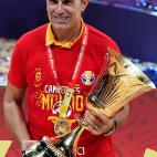 BEIJING, CHINA - SEPTEMBER 15: Head Coach Sergio Scariolo of Spain celebrates after winning the FIBA World Cup - Final match between Spain and Argentina on September 15, 2019 in Beijing, China. (Photo by Xinyu Cui/Getty Images)