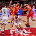 BEIJING, CHINA - SEPTEMBER 15: Juancho Hernangomez (41) of Spain in action against Luis Scola (4) of Argentina during the FIBA World Cup Final match between Spain and Argentina in Beijing, China on September 15, 2019. (Photo by Stringer/Anadol...