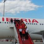 La selecci&oacute;n espa&ntilde;ola a su llegada a Madrid
