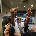 El jugador de baloncesto Dennis Rodman después de visitar Corea del Norte, donde se reunió con Kim Jong Un el 7 de septiembre.