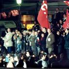 Los líderes sindicales, durante la manifestación