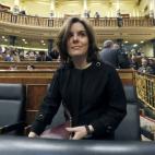 La vicepresidenta del Gobierno en funciones, Soraya Sáenz de Santamaría, al inicio de la primera jornada de la sesión de investidura.