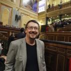 El portavoz de En Comú Podem (ECP), Xavier Domènech, a su llegada a la Cámara Baja.
