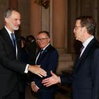 El rey Felipe VI (i) saluda al líder del Partido Popular, Alberto Núñez Feijóo (d)