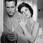 Con Elizabeth Taylor en la pel&iacute;cula 'La gata sobre el tejado de zinc caliente'.