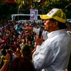 Colombian presidential candidate for the Colombia Humana party, Gustavo Petro, delivers a speech at a rally in Medellin, Colombia, on February 22, 2018. / AFP PHOTO / JOAQUIN SARMIENTO (Photo credit should read JOAQUIN SARMIENTO/AFP via ...