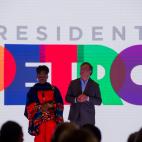 Colombian presidential candidate of the political alliance Pacto Historico, Gustavo Petro (Right), presents his running mate Francia Marquez (Left) for Colombia 2022 Presidential run in Bogota on March 23, 2022. (Photo by Sebastian Barros/NurPho...