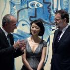 Fleur Pellerin, la ministra de Cultura gala, conversa con Francisco de la Torre, alcalde de Málaga, y el presidente del Gobierno, Mariano Rajoy.