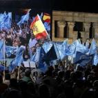 Mariano Rajoy, Soraya Sáenz de Santamaría y Pío García-Escudero, en el templo de Debod (Madrid).