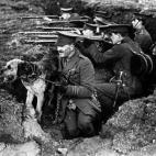 El capitán inglés Richardson, con su perro, en 1914. (Photo by Maurice-Louis Branger/Roger Viollet/Getty Images)
