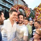 Pedro Sánchez, en la plaza Pedro Zerolo (Madrid).