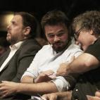 Oriol Junqueras, Gabriel Rufián y Joan Tardá, de ERC, en un acto en Barcelona.