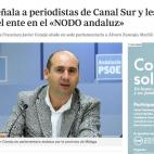 Francisco Javier Cornejo, diputado del PSOE en el Parlamento de Andalucía, cargó contra periodistas de Canal Sur como su director de informativos, Álvaro Zancajo, acusándole de haber convertido la cadena pública andaluza en "el NODO andaluz...