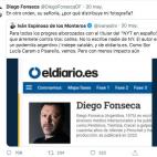 Diego Fonseca no daba crédito al ataque que estaba recibiendo por parte de Iván Espinosa de los Monteros el pasado 30 de mayo a través de Twitter. Todo porque Fonseca escribió un artículo en The New York Times crítico con su formación. Es...