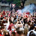 La afición del Atlético, festejando la consecución del undécimo título de liga