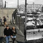 El antiguo muro en 1962 y la actual Topografía del Terror, en la misma zona, el 20 de marzo de 2014.