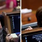 Soraya S&aacute;enz de Santamar&iacute;a charla con Rafael Hernando.