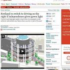 Hay muchas bromas al hilo de la posible independencia de Escocia, como esta de The Guardian. Por su parte, The Telegraph publica que el primer ministro escocés, Alex Salmond, sustituirá a la Reina Isabel en las monedas.