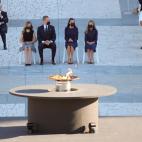 El rey Felipe VI, la reina Letizia, la infanta Sofía y la Princesa de Asturias momentos antes del comienzo del homenaje de Estado a las víctimas de la pandemia de coronavirus.