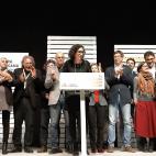La secretaria general de ERC, Marta Rovira, comparece con sus compa&ntilde;eros de partido valorar los resultados electorales en la estaci&oacute;n del Nord de Barcelona.