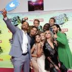 De izquierda a derecha: Will Smith, Jay Hernandez, Joel Kinnaman, Karen Fukuhara, Margot Robbie, Cara Delevingne, Adewale Akinnuoye Agbaje, Jai Courtney y Jared Leto.