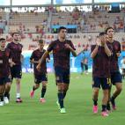 Los jugadores de la Selección Española, calentando