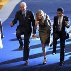 La presidenta y directora ejecutiva de Nueva York Road Runners y directora del Maratón de Nueva York, Mary Wittenberg, el presidente del Consejo de Nueva York Road Runners y miembro del equipo fundador del Maratón de Nueva York, George Hirsch ...