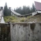 Un detalle de la pista dedicada al salto de esquí, construida en el monte Igman.