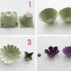Elaboración: Lo primero es recortar las tacitas de la huevera (necesitas dos por cada flor) y luego los conos que hay en el medio (uno para cada flor). Córtalos para hacer los pétalos como aparece en la imagen 3 y píntalos con los colores q...