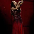 La representante de Azerbaiyan, Dilara Kazimova, intepreta su tema 'Start a fire' en una gala previa al festival de Eurovisión 2014, que se celebrará en Copenhague (Dinamarca) el sábado 10 de mayo de 2014.