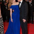 La actriz Jessica Chastain acudió con un vestido Atelier Versace a la presentación de La desaparición de Eleanor Rigby en Cannes.