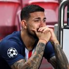 LISBON, PORTUGAL - AUGUST 23: Leandro Paredes of Paris Saint-Germain looks dejected following his team's defeat in the UEFA Champions League Final match between Paris Saint-Germain and Bayern Munich at Estadio do Sport Lisboa e Benfica on August...