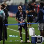 Paris Saint-Germain's Brazilian forward Neymar cries at the end of the UEFA Champions League final football match between Paris Saint-Germain and Bayern Munich at the Luz stadium in Lisbon on August 23, 2020. (Photo by David Ramos / POOL / AFP) ...