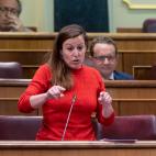 MADRID, SPAIN - APRIL 27: The spokeswoman of the CUP in the Congress, Mireia Vehi, speaks in a plenary session, in the Congress of Deputies, on 27 April, 2022 in Madrid, Spain. The plenary session is marked by the explanations of the Government ...