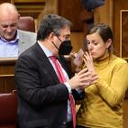 MADRID, SPAIN - APRIL 28: The spokesman of the PNV in the Congress of Deputies, Aitor Esteban, and the spokeswoman of the CUP in Congress, Mireia Vehi, in a plenary session, in the Congress of Deputies, on 28 April, 2022 in Madrid, Spain. The pl...