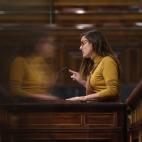 MADRID, SPAIN - SEPTEMBER 29: The deputy of the CUP, Mireia Vehi, speaks in a plenary session, in the Congress of Deputies, on 29 September, 2022 in Madrid, Spain. During the plenary session, a vote was taken on the validation or repeal of Royal...
