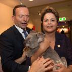 El primer ministro Tony Abbott de Australia con la presidenta de Brasil, Dilma Rousseff