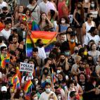 Los y las participantes en la marcha del Orgullo 2021 en Madrid