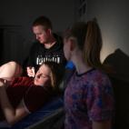 Aleina en pleno parto.