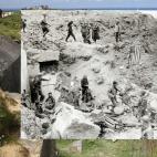 Una vista de los acantilados en Pointe du Hoc, Francia