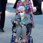 MADRID, 15/07/2021.-La primera anciana vacunada de España Araceli Hidalgo, durante el acto de homenaje de estado a las víctimas de la pandemia de la covid-19 y de reconocimiento al personal sanitario, este jueves en la Plaza la Armería del Pa...