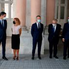 El presidente del Gobierno, Pedro S&aacute;nchez; los presidentes del Congreso, Meritxell Batet; del Senado, Ander Gil y los presideentes del Tribunal Constitucional, Juan Jos&eacute; Gonz&aacute;lez Rivas,y del Consejo General del Poder Judicia...